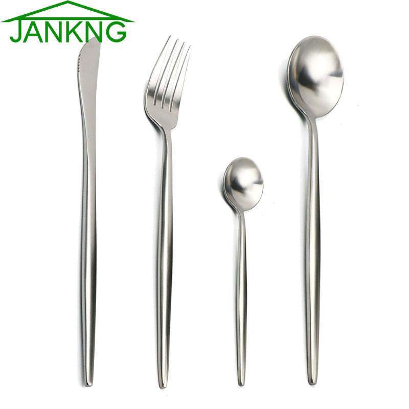 

JANKNG 24Pcs Flatware Cultery Set Black Gold 304 Stainless Steel Dinnerware Set Service Forks Spoons Tableware Silverware