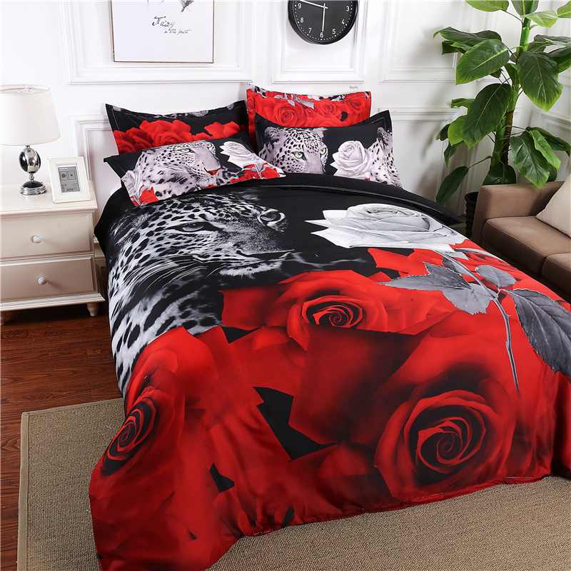 

2020 New Leopard and Rose 2/3pcs Duvet Cover Set Baby/Single//Double/Queen/King Size 3D Bedding Set Comfortable Bed, As pic