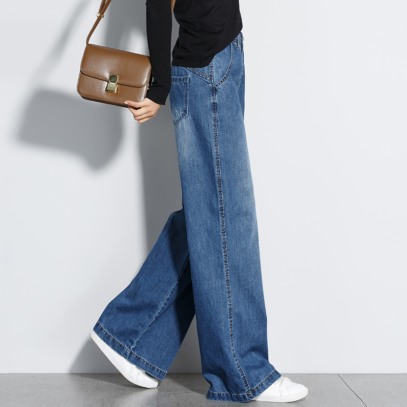 

2020 Spring fashion Women High Waist Wide Leg Jeans Casual Loose Denim Straight Long Trousers plus size 25, Dark blue