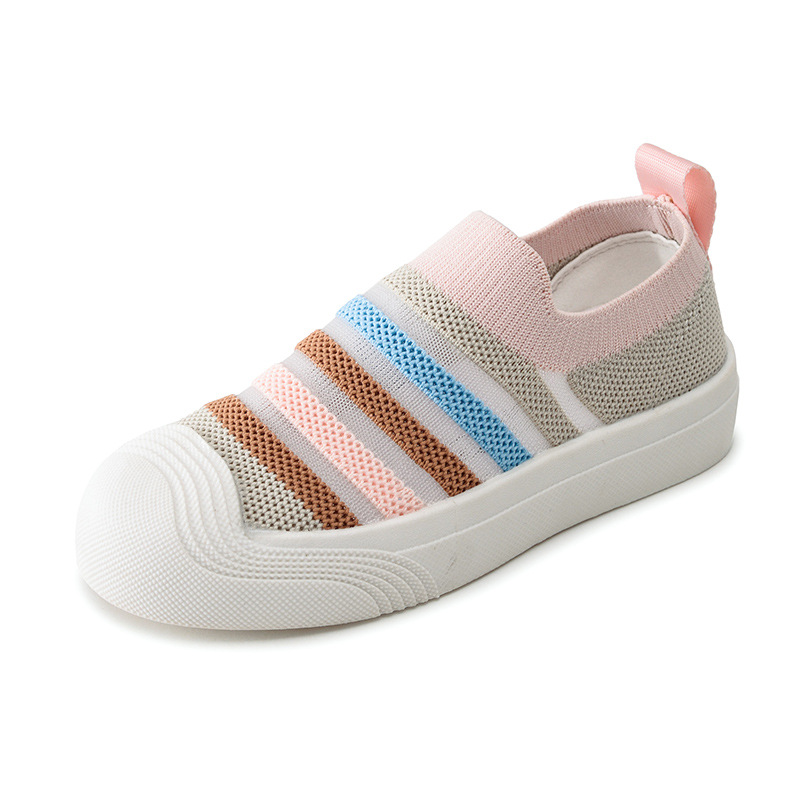 

Children girls boy Casual knitted stripe shoes students breathable shoes 21-30 three colors, Black
