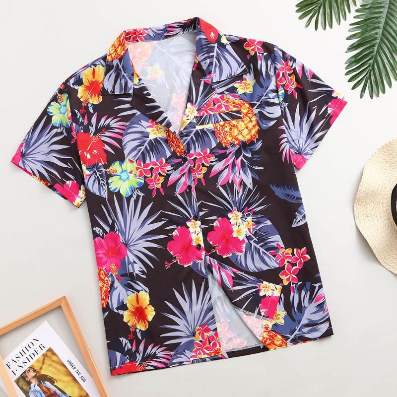 

Mens shirts 2020 Summer Print Holiday Shirt Men Hawaiian Shirts Cotton Beach cool Streetwear Hip Hop Shirt camisa, Black