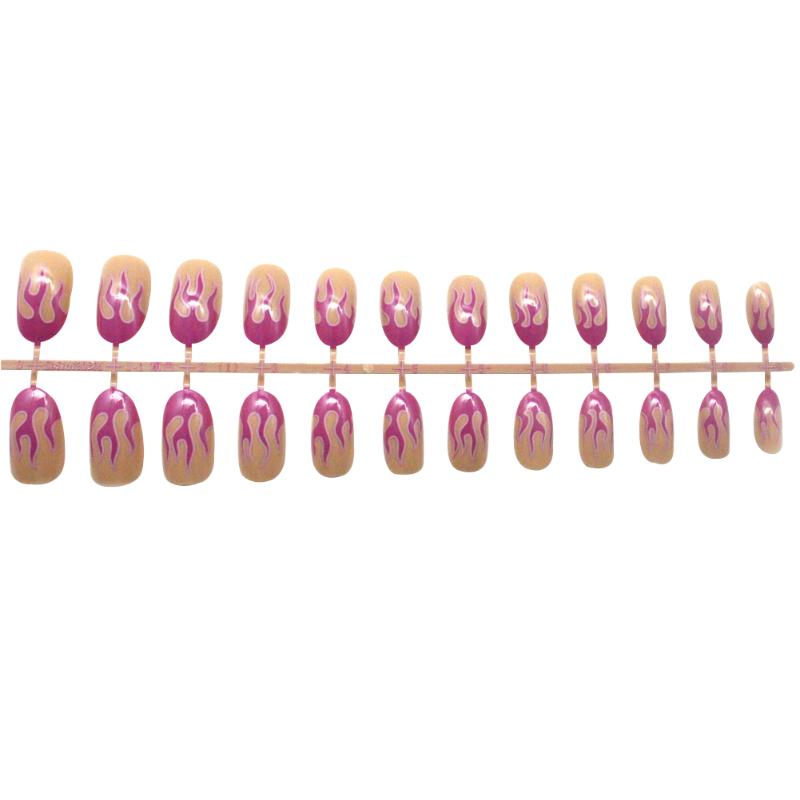 

24pcs Flame Fire Pattern DIY Decorative Artificial Art Tips Pre-design False Nails Matte Short Full Cover Accessories Fake