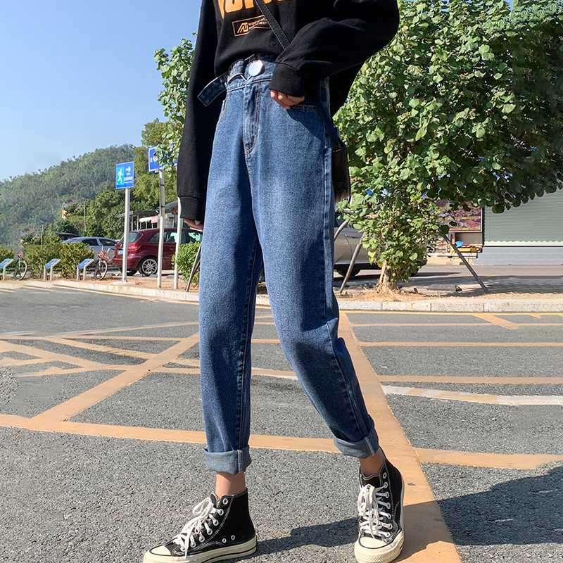

2020 Spring New Vintage High Waist Slouchy Mom Jeans For Women Boyfriend Denim Harem Pants Autumn Casual Ripped Trousers B01609F, Blue