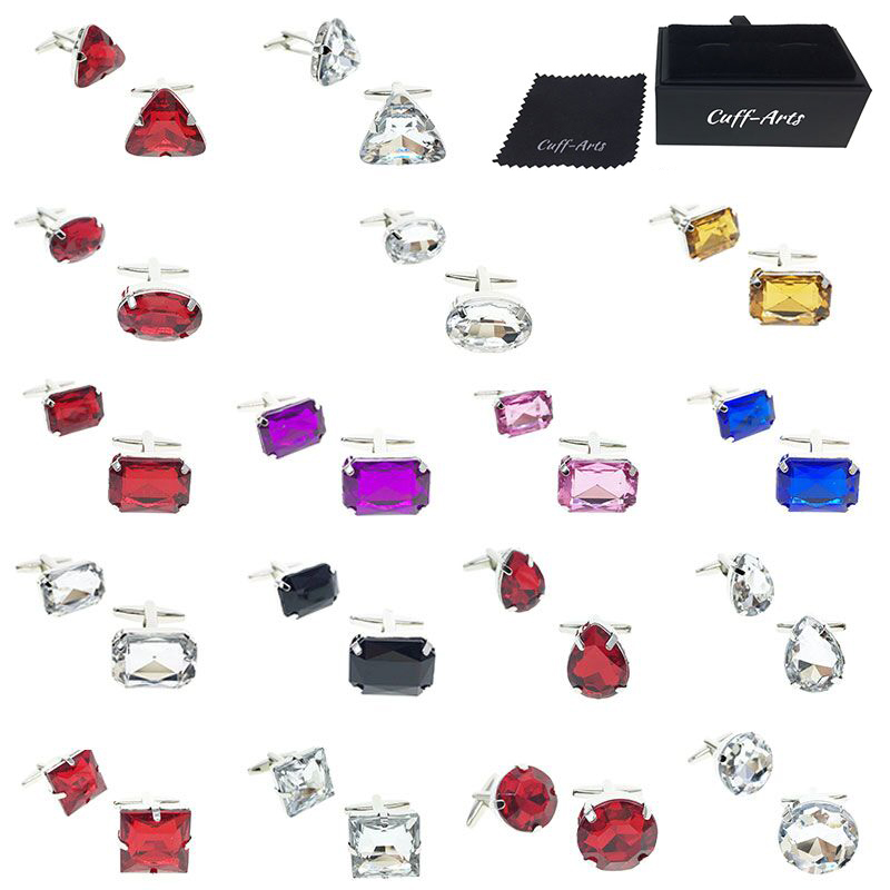 

Cufflinks for Mens Square Crystal Cuff Links Red Blue Pink Classic Mens Gifts for Men Shirt Cufflinks by Cuffarts ZH025