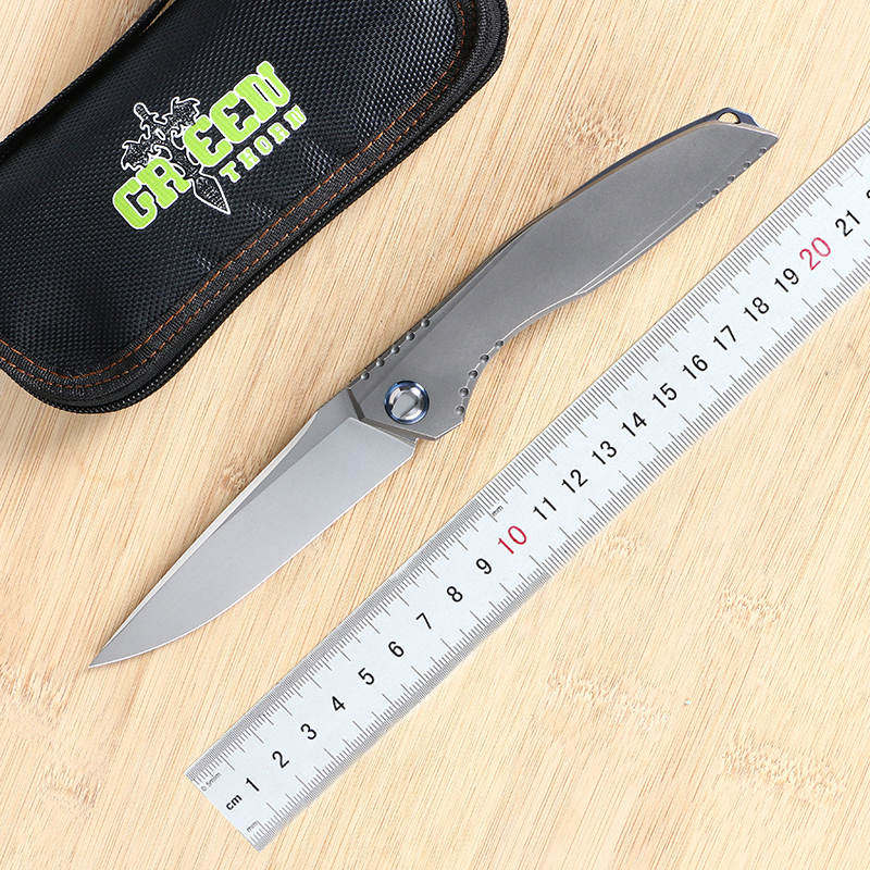

Green thorn, Lee folding knife D2 blade, TC4 Titanium 3D handle camping outdoor fruit knife EDC tool