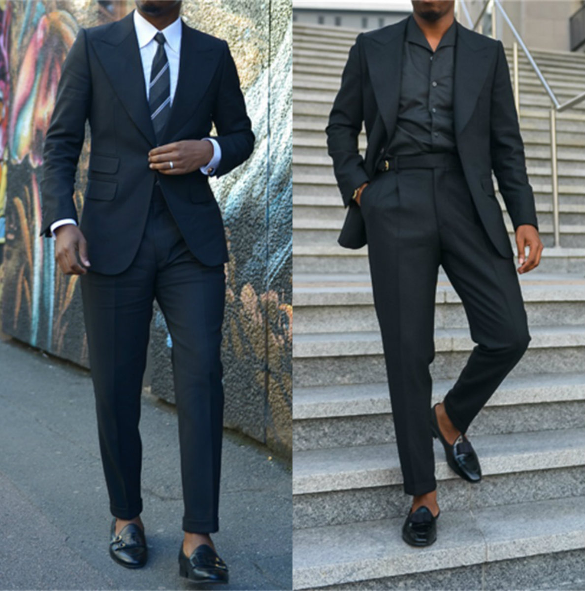 

Fashion Black Men Suits One Button 2 Pieces (Jacket+Pants) Peaked Collar Slim Fit Suits for Wedding Dinner Party Tuxedos
