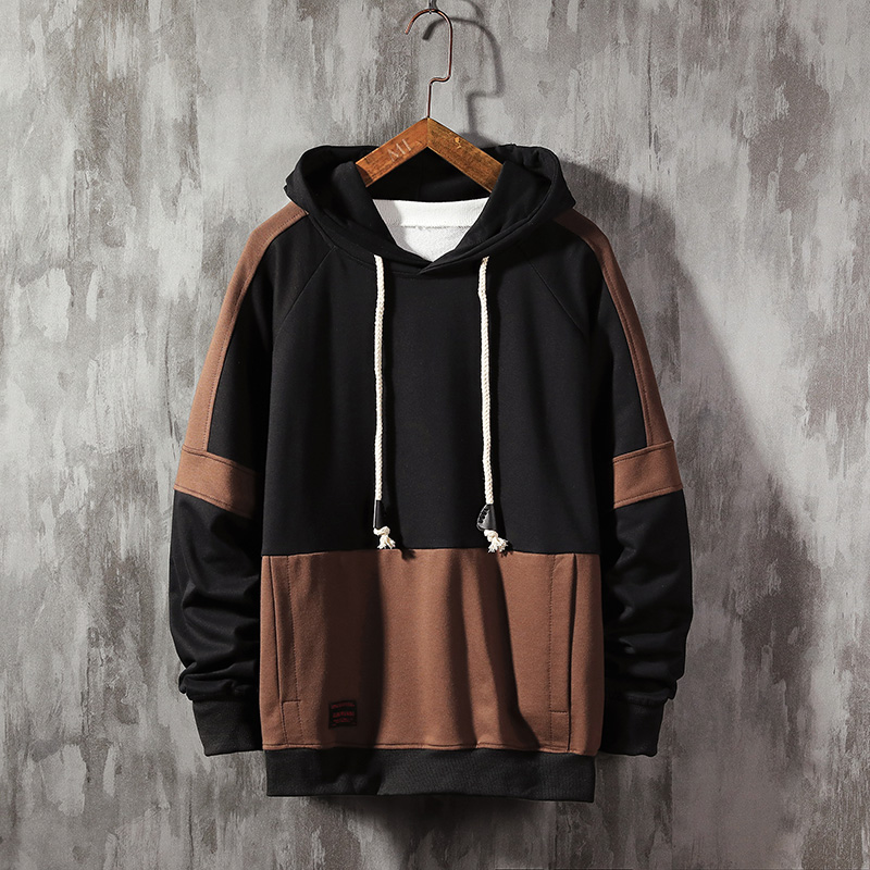 

Black Brown Patchwork Sweatshirt Men With Hood 2020 Streetwear Fashion Hoodie Sweashirt Men Pullover Capucha Hip Hop Mens Hoodie