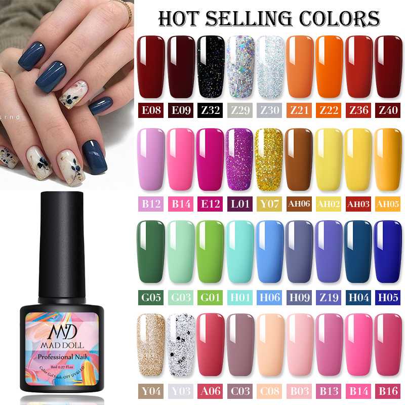 

MAD DOLL 8ml Summer Series Gel Nail Polish Shiny Nail Gel Semi Permanant Soak Off UV Base Coat No Wipe Top Coat Art, E09