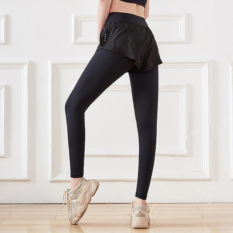 

Womens Fitness Fake Two-Piece Leggings Yoga Pants Tights Women Slimming Was Thin Wearing Sports Running Track Pants yoga, Black