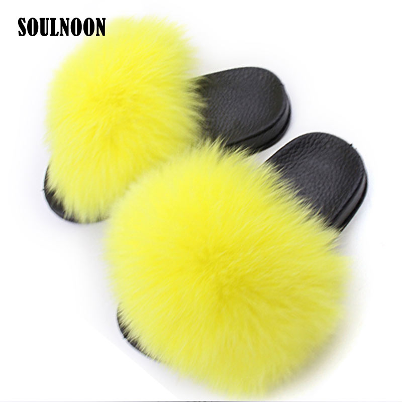 

Kids Fur Slides Multi-color Real Fur Slippers for Children Soft Fluffy Home Slippers Girls Child Fashion Furry Flip Flops, Orange