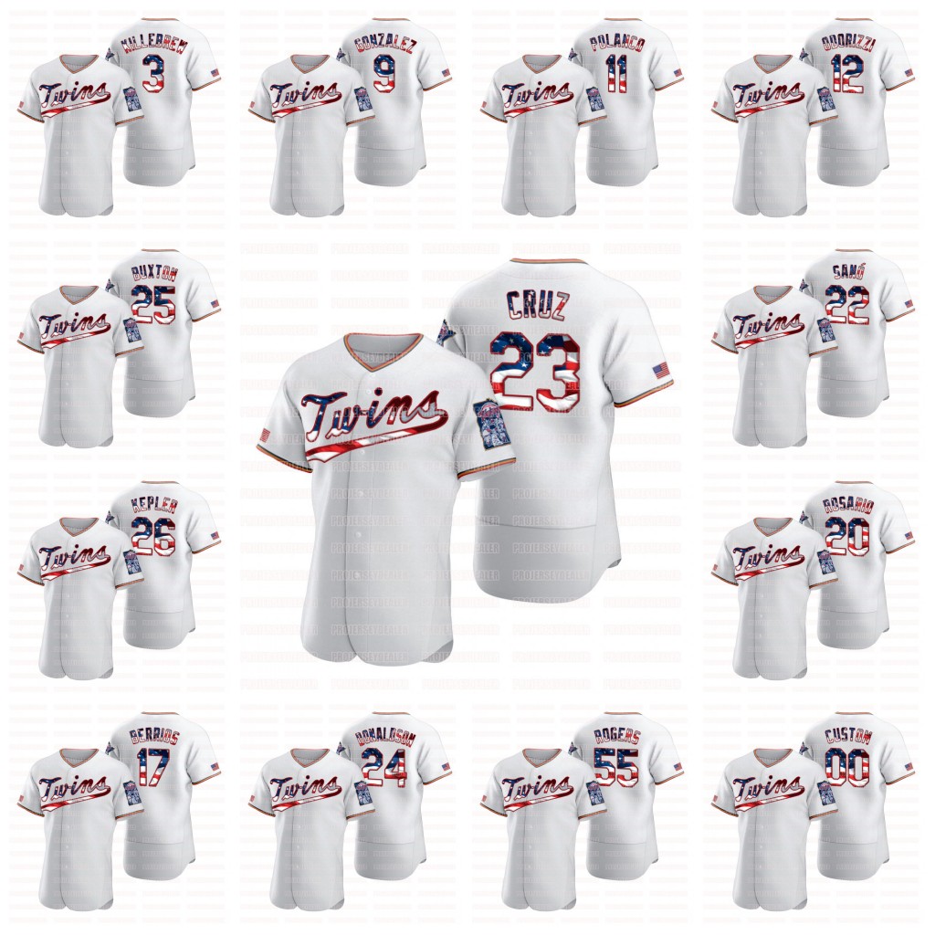 

Minnesota 2020 Stars & Stripes 4th of Nelson Cruz Max Kepler Miguel Sano Byron Buxton Jorge Polanco Josh Donaldson Eddie Rosario Jersey, 17 jose berrios