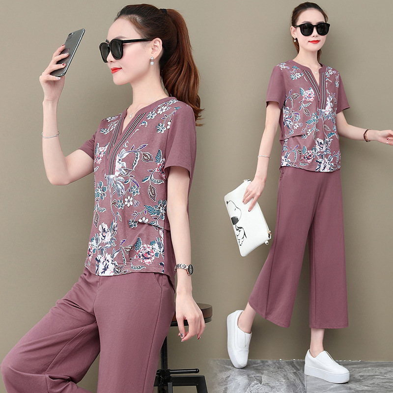 

Women Sport Suit Quickly Dry Short Sleeve Sweatshirt Wide Leg Loose Sweatpant Jogger Casual Running Gym Set Sportswear Tracksuti, Purple