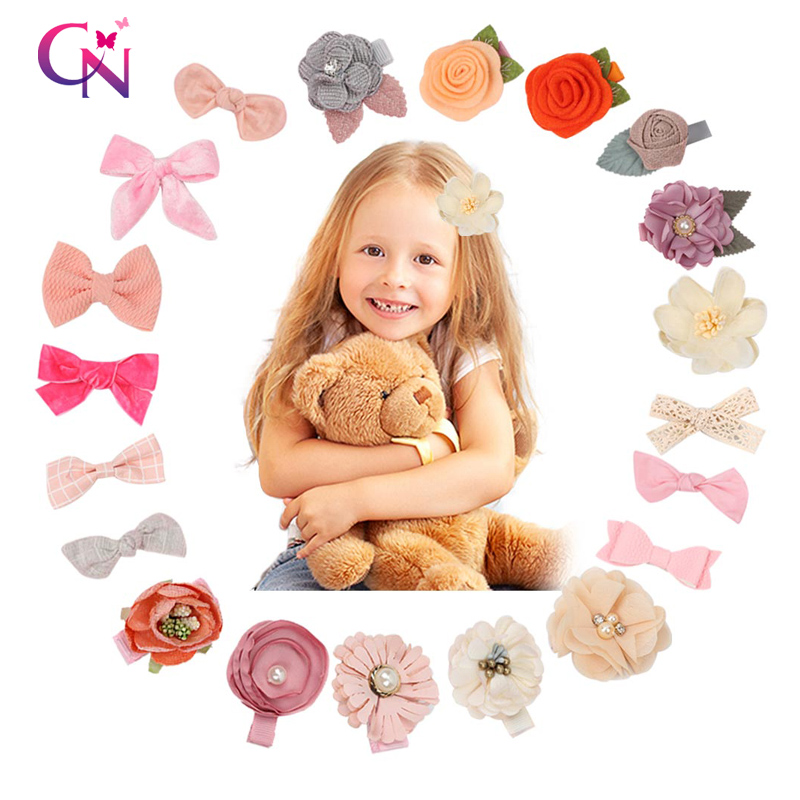 

CN 20 Pcs/lots Mini Flower Hair Clips For Girls Kids Pearl Chiffon Velvet Bowknot Hair Bows Hairpins Fashion Accessories, As the picture