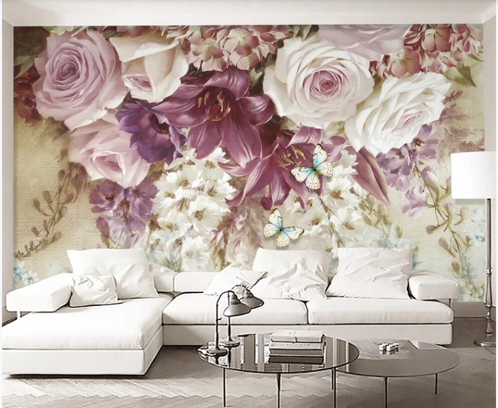 

3d room wallpaper custom photo mural on the wall Modern fresh hand-painted oil painting flowers 3d wall murals wallpaper for walls 3 d, Non-woven