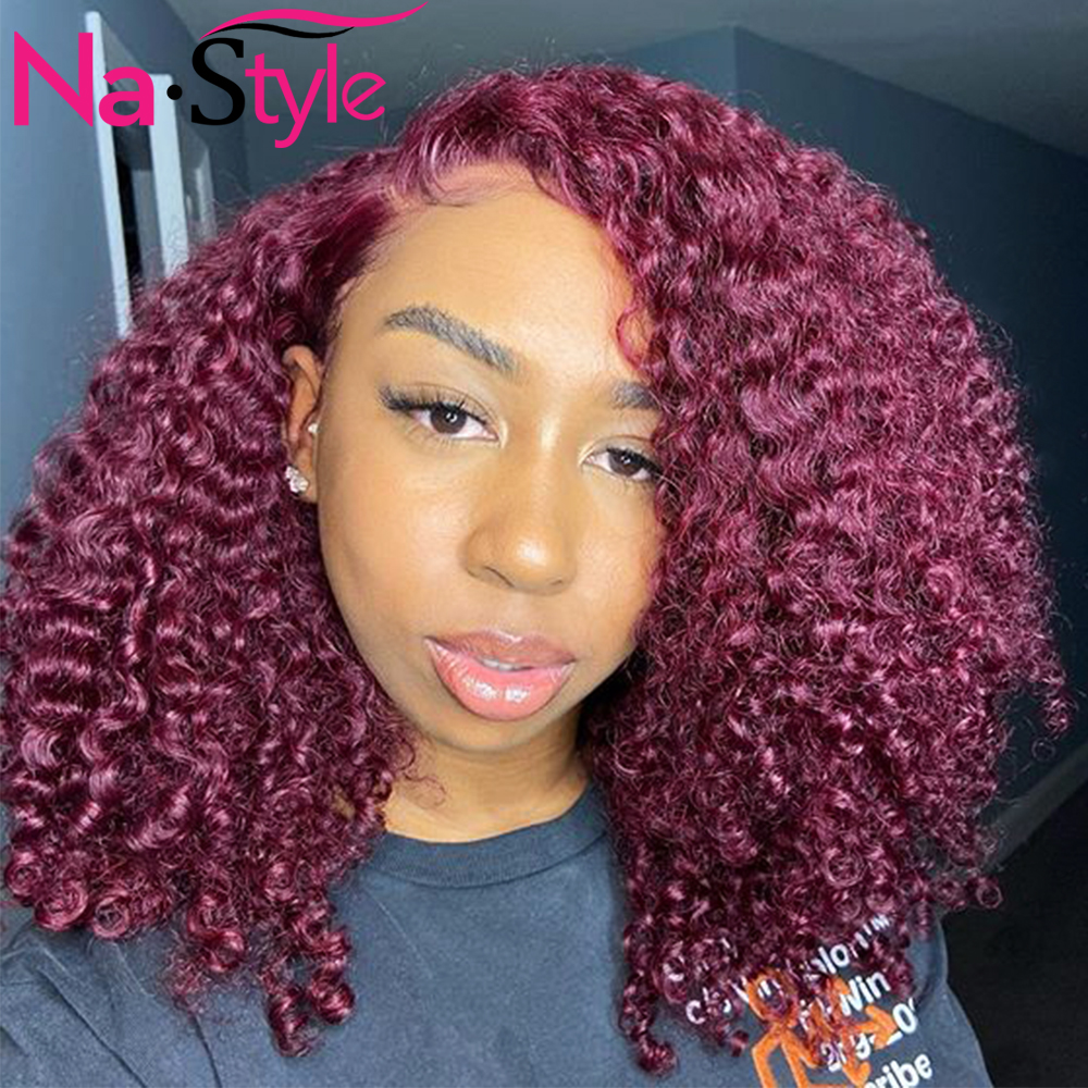 

Pre Plucked 99j Burgundy Lace Front Wig Curly Human Hair Wig Red Colored Bob Wig 13x6 Lace Front Human Hair Wigs 150%