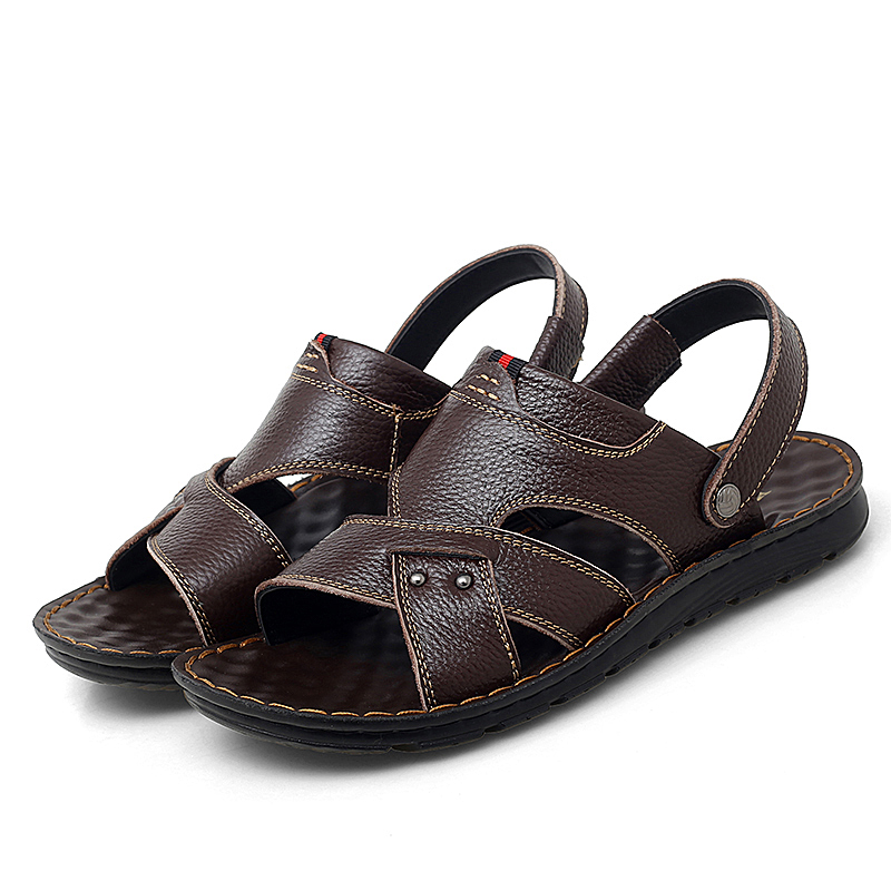 

summer slide sandalen ete cuero hombre sandalet homme de da shoes herren sandali genuine masculina couro sandals playa roman v, Black