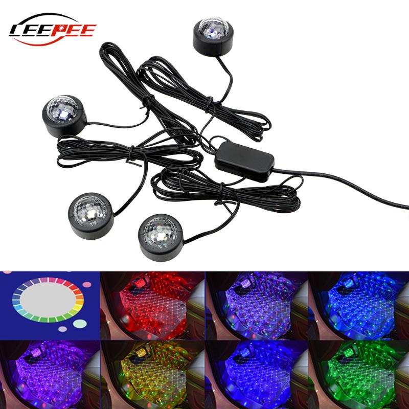 

LEEPEE Music Sound Sensor Universal Car LED Atmosphere Lights 4 In 1 Car Interior Foot Floor Lights Ambient Lamp RGB Accessories