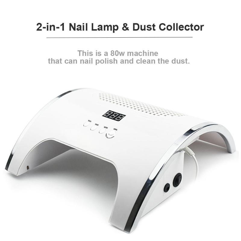 

80W 2-IN-1 UV LED Nail Lamp & Nail Dust Collector Machine 36 LEDs Dryer Manicure With Two Powerful Fan Dust Suction, As pic