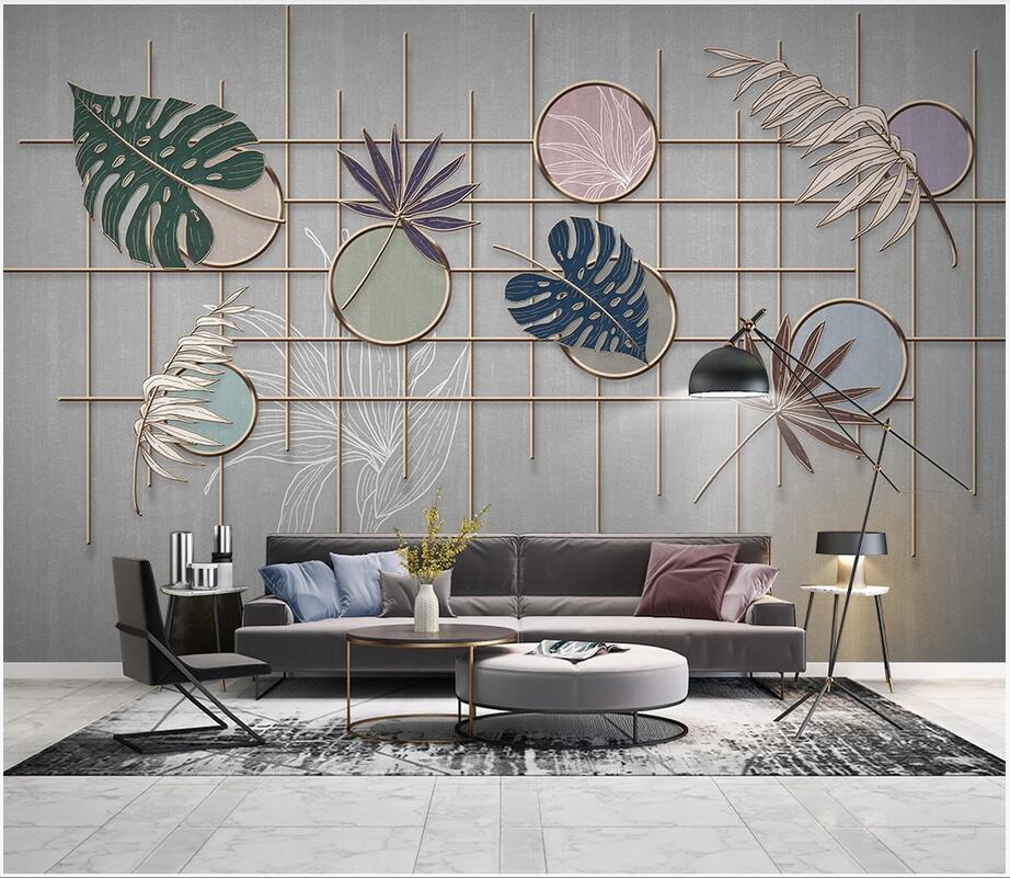 

3d wallpaper custom photo mural Nordic modern geometric tropical plant leaves lattice backgroud Home interior wallpaper for walls in rolls, Non-woven fabric