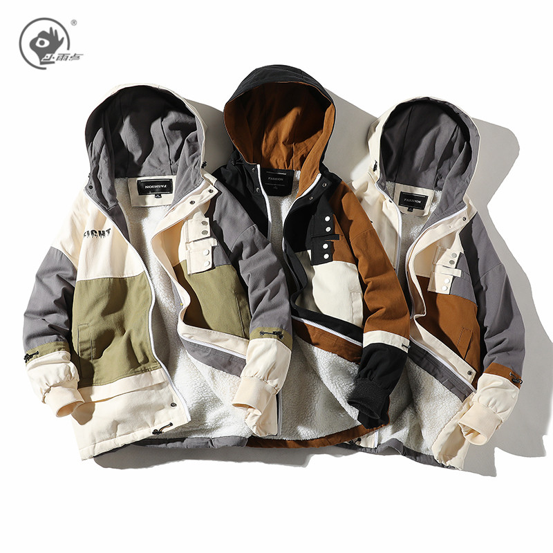 

Little Rain Winter Jacket Men Hood Plus Size Velvet Parkas Casual Fleece Coats Thick Hooded Coat Male Parka Overcoat Large 4XL, Black
