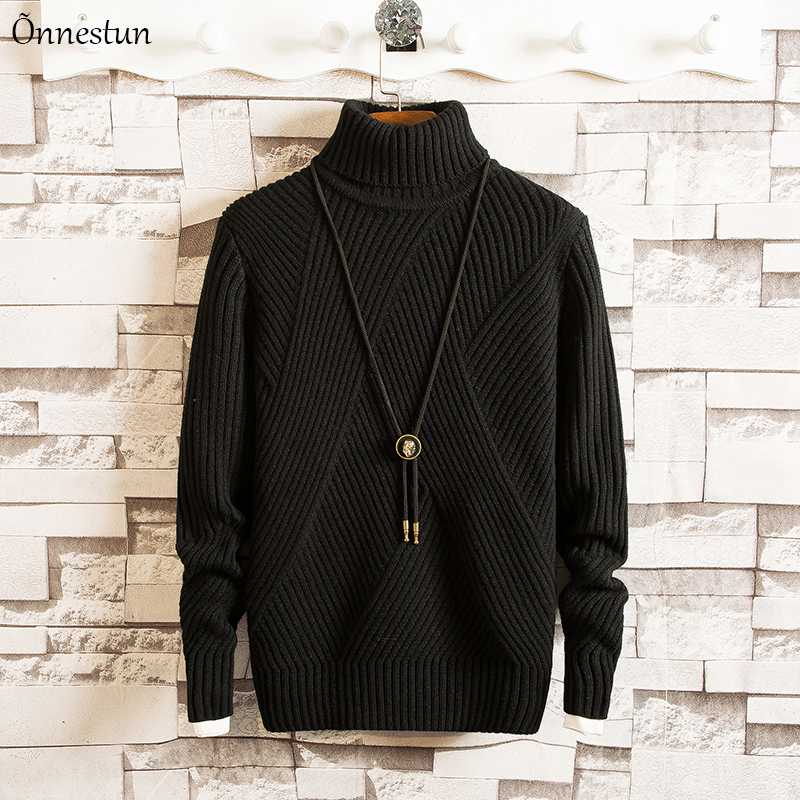 

Onnestun Turtleneck Twist Sweater Men Clothing New Winter Solid Sweater Men Solid Casual Elasticity Pullover, White