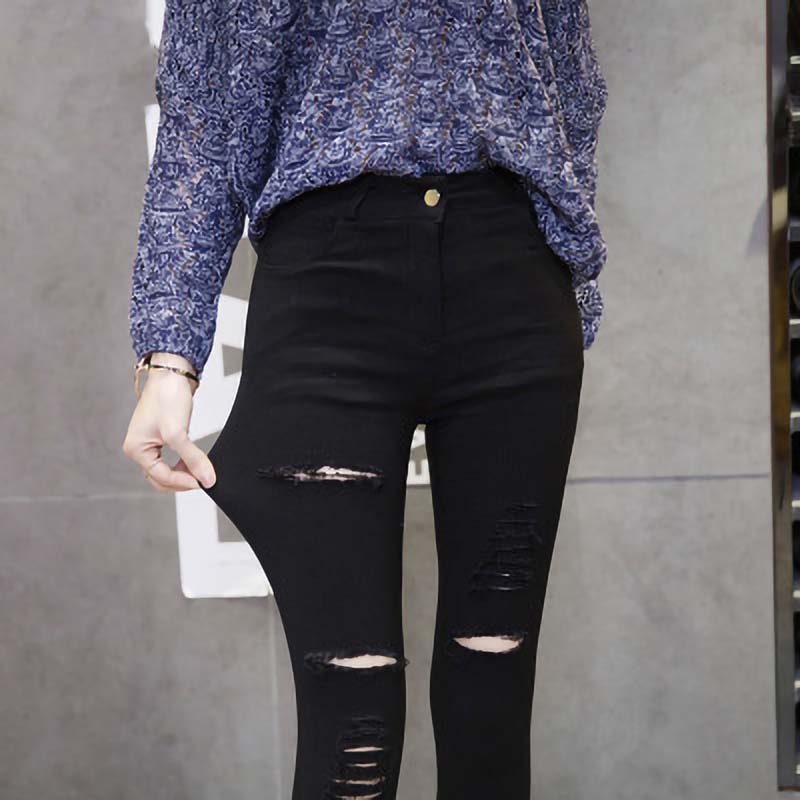 

Sexy Women Slashed Ripped Cut Out Slit Stretch Pants Leggings Black Hold Women Pencil Leggings
