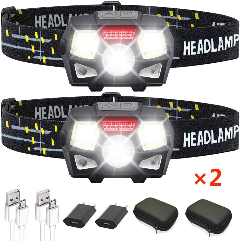 

LED headlights USB rechargeable 8000LM motion sensor headlamps 5 modes with red light suitable for adults children 2 Pcs
