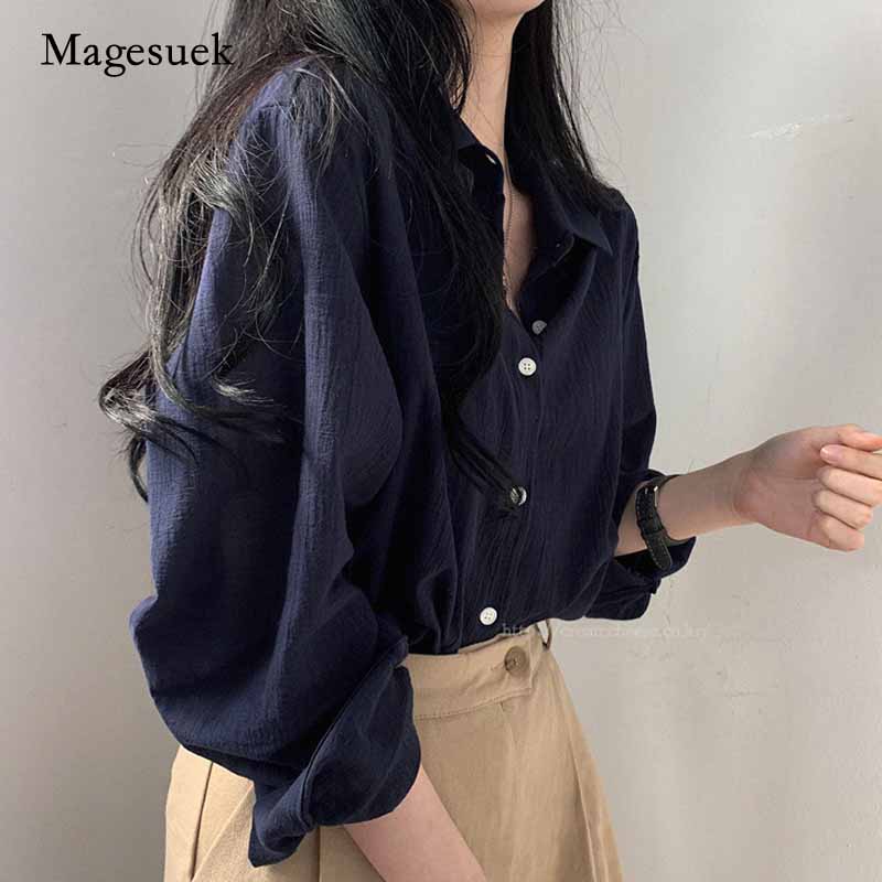 

Fashion Korean Women Turn-down Collar Loose Long Sleeve Blouse Chic Chiffon Shirt Solid Women Shirts Female White Tops 10195, Pink