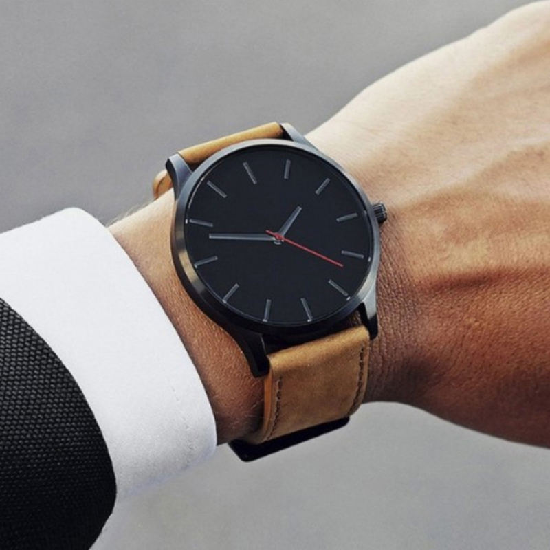 

Men's Watch Large Dal Leather Strap Male Clock Simple Fashion Sports Business Men Watches Quartz Wristwatch, Black