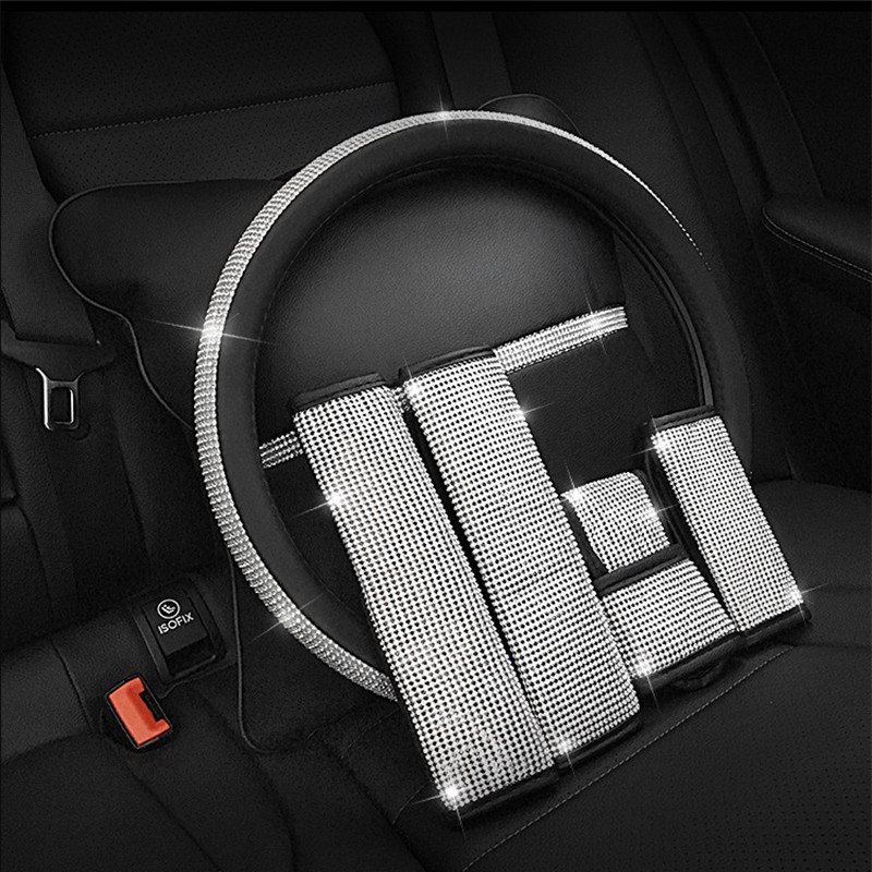 

Bling Bling Rhinestones Crystal Car Steering Wheel Cover PU Leather Steering-wheel covers Auto Accessories Case Car Styling