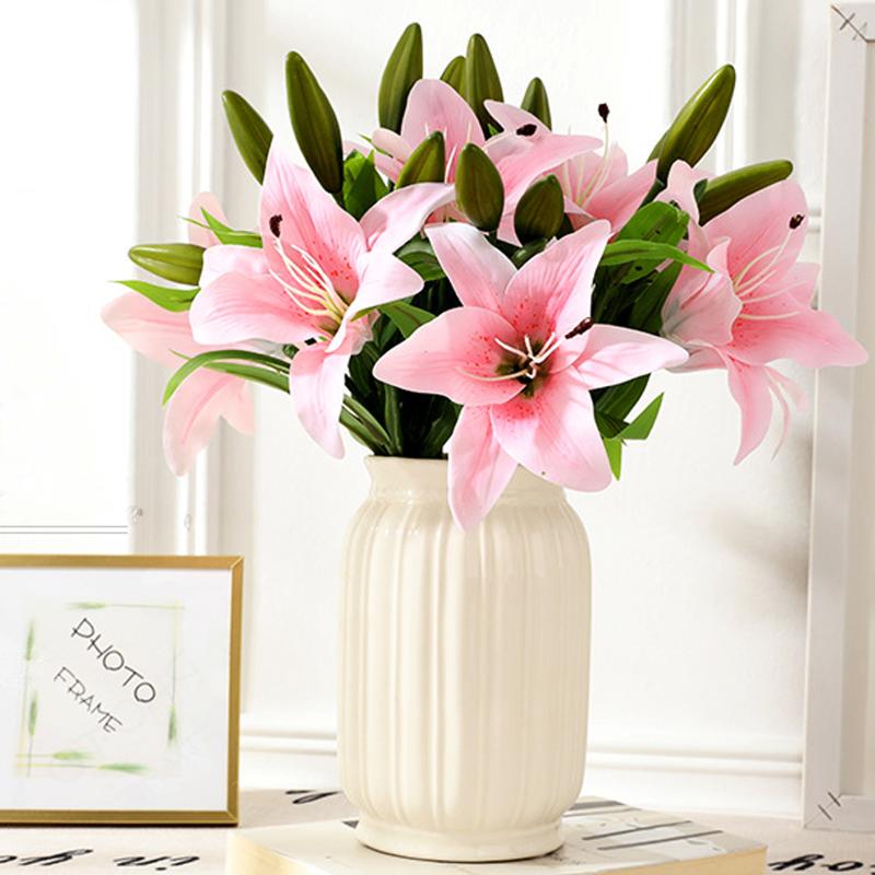 

1PC Silk Lily Artificial Flower Garden 2 Heads Fake Flower European Retro For DIY Wedding Holiday Festival Party Home Decoration, Pink