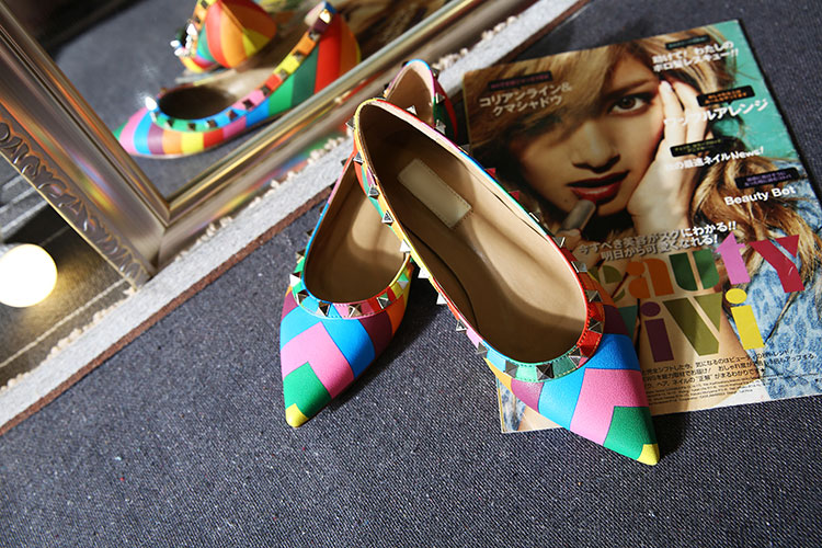 

sale! b050 34/40 genuine leather v stud ballerina flats blue black nude red yellow rose pink fashion women, Nude/ask size first