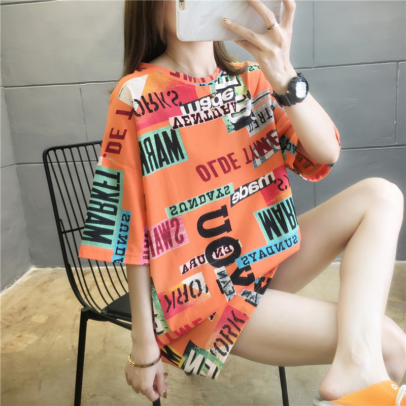 

Plus Size Tee Shirts Female Summer Loose Short Sleeve Letter Print Korean T-shirt Women Oversize Harajuku Hip Hop Tops NS4569, Black