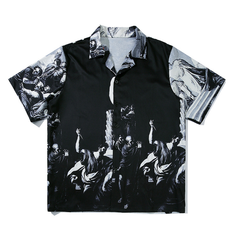 

Men HipHop Rome Oils Print Hawaiian Beach Shirts Streetwear 2020 Summer Short Sleeve Blouse Harajuku Unisex Oversize Shirts Tops, Black shirts