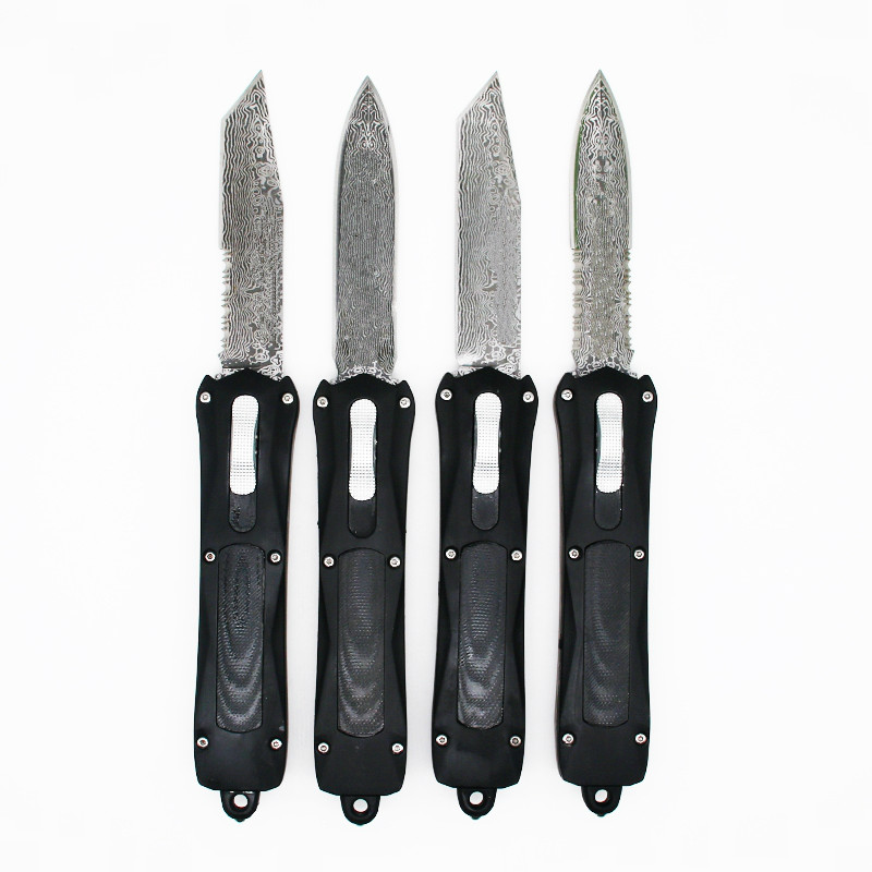 

black A163 damascus pattern double action tactical self defense pocket folding automatic knife automatic knives auto knife pocket tool