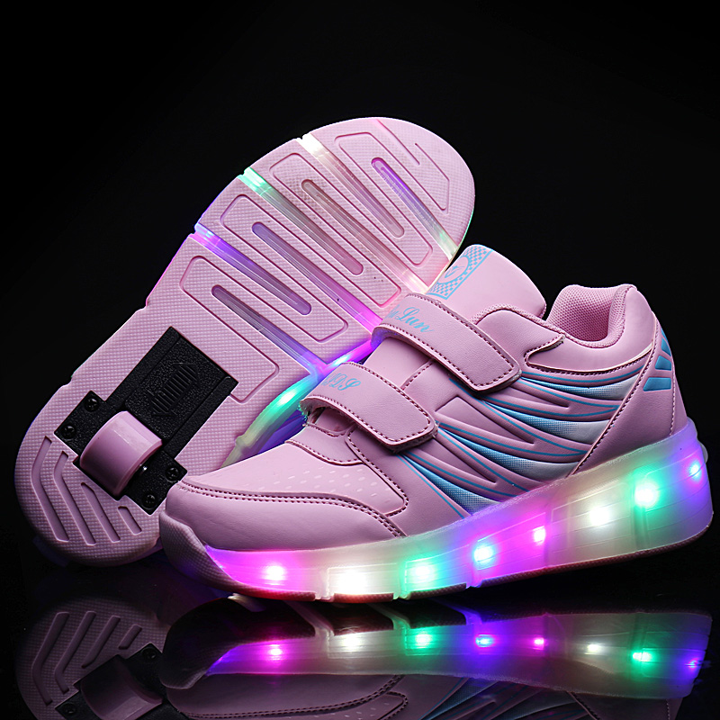 

Kids Glowing Sneakers Sneakers with wheels Led Light up Roller Skates Sport Luminous Lighted Shoes for Kids Boys, Fluorescent yellow
