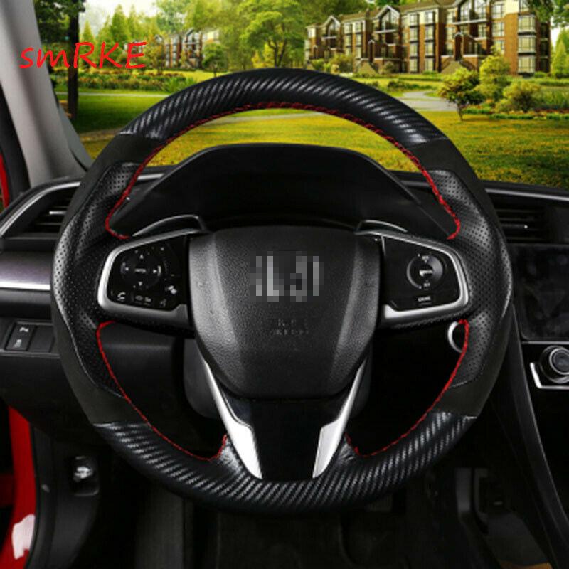 DIY Carbon fiber Leather steering wheel cover For Honda Civic 10th Crider 19 CRV-image-554055377