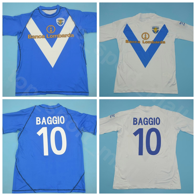 

2003 2004 Vintage Soccer Brescia Calcio Retro Jersey Men 10 BAGGIO 6 MAURI 29 CARACCIOLO Team Blue White Color Away Football Shirt Kits