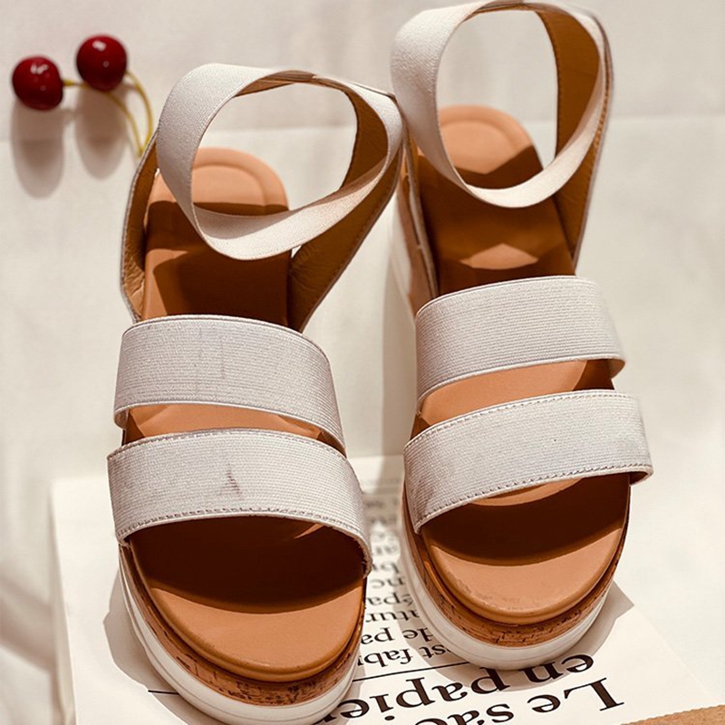 

Thick Soled Sandals High-quality Roman Elastic For Women Instagram Simple Sandals 2020 New European And American Open Toe Shoes, Khaki