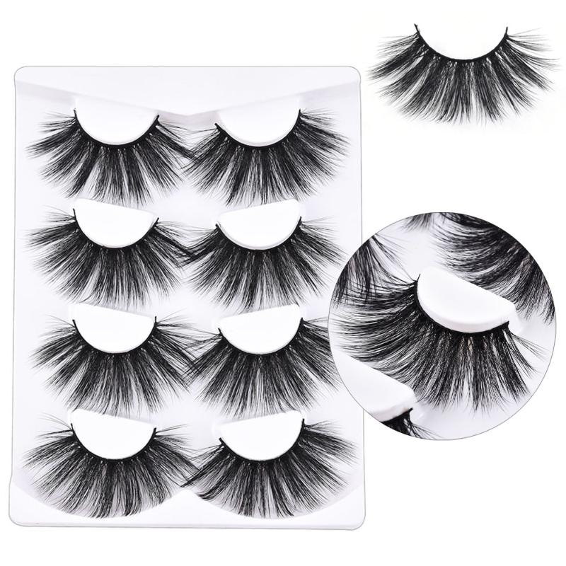 

3D Faux Mink Hair Eyelashes 4 Pairs 25mm Fluffy Natural Long Full Wispy Fake Lashes Eyelash Extension False Eyelashes for Beauty