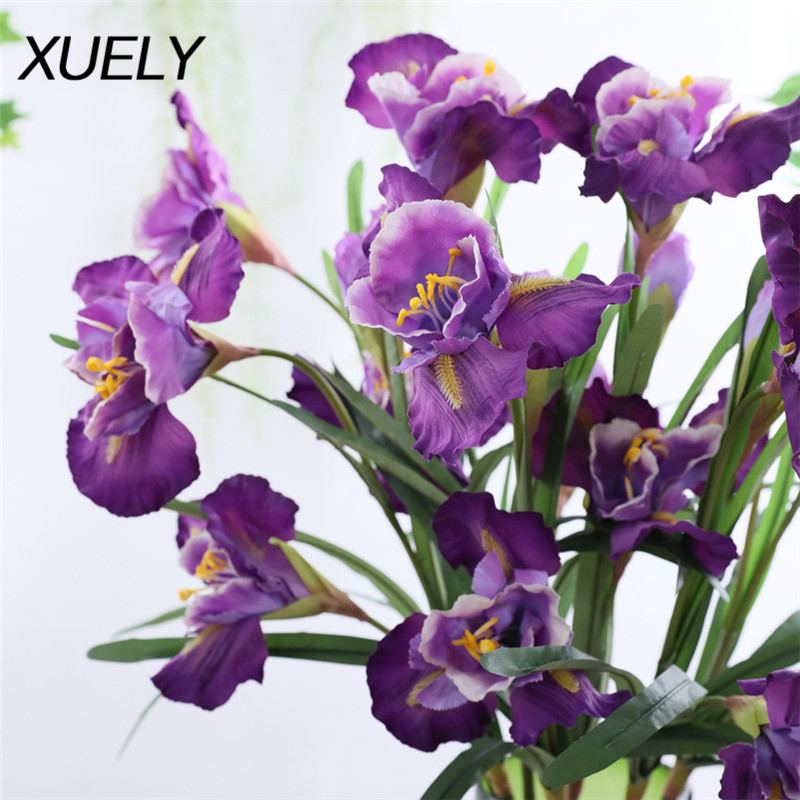 

3 Heads Silk Iris Artificial Fake Flowers Real Touch Artificial Plants Party Wedding flowers Home Table Vase Decoration flores, Blue