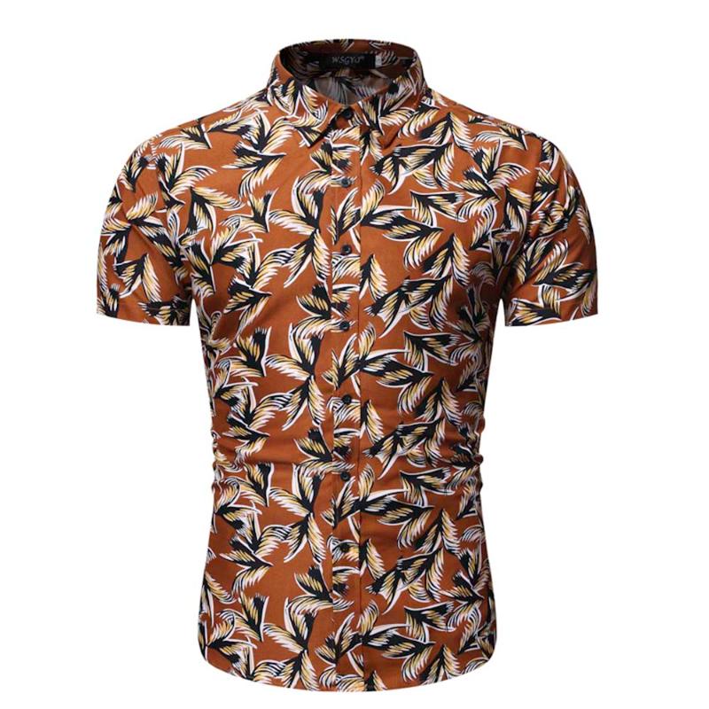 

Mens Shirts Fashion Print Short Sleeve Blouse Male Personality Wild Loose Floral Shirt Summer New 2020, Light brown cs122
