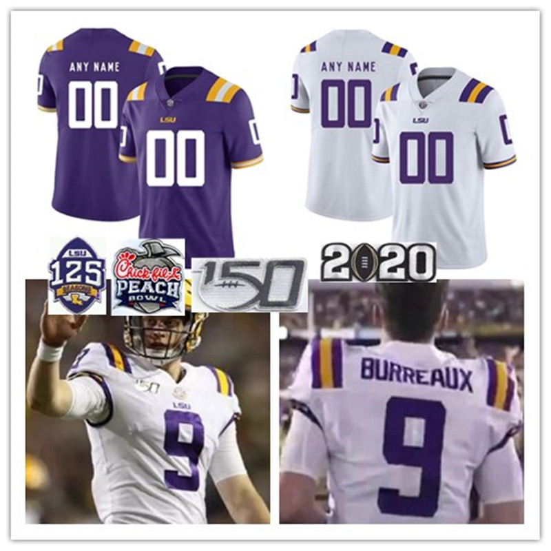 

NCAA 2020 LSU Tigers Champions College stitched Jerseys Custom men women youth JaCoby Stevens Racey McMath kids Aaron Moffitt jersey, Purple with 150th patch