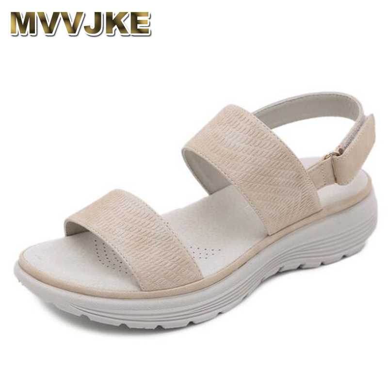 

MVVJKE Women Summer Beach Flats Sandals Shoes Woman PU Leather Gladiator Plus Size Flat Light Sandalias mujer sapato feminino, Beige