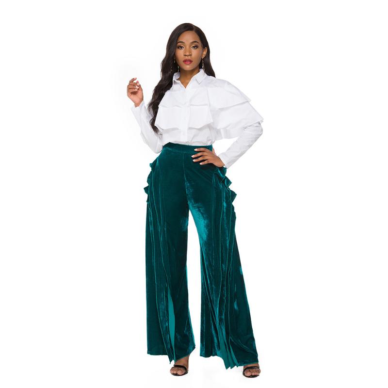 

Woman 2 Piece Sets White Tops and Long Wide-leg Trouser Office Lady Women Two Piece Outfits, Blouse