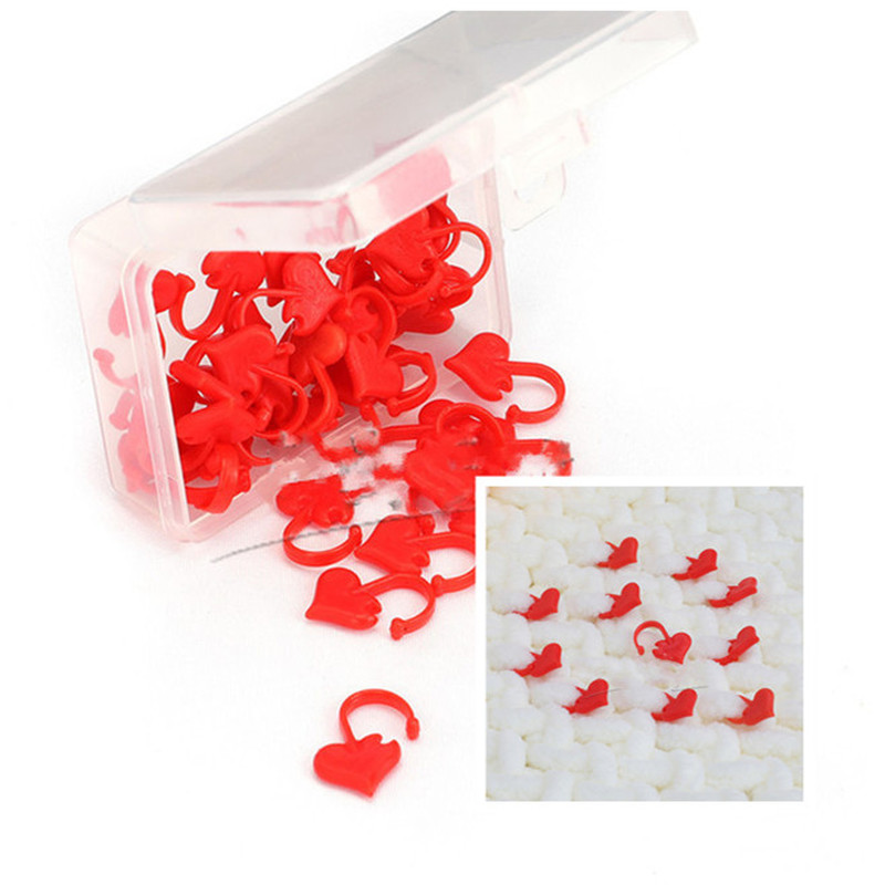 

50pcs/lot DIY Needle Arts Craft Knitting Crochet Locking Stitch Markers Heart Shaped Stitch Holder Sewing Bucket Clip Hook Tool