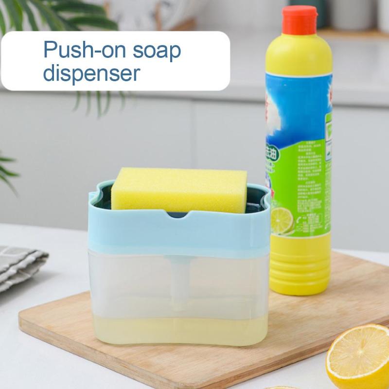 

Kitchen Soap Dishwashing Detergent Press Dispenser Container with Cleaning Pads Soap Organizer Kitchen Cleaner Tools