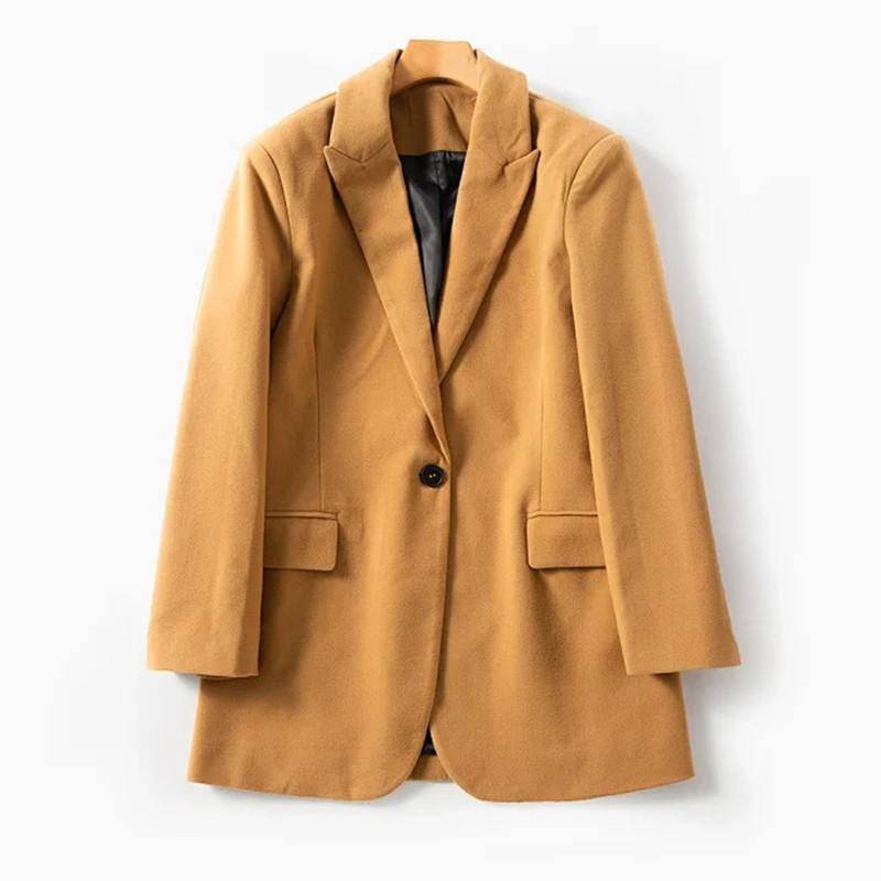 

2020 New Simple Women Office Work Blazer Ladies Single Button Coat Female Outwear Top With Pockets, As show picture