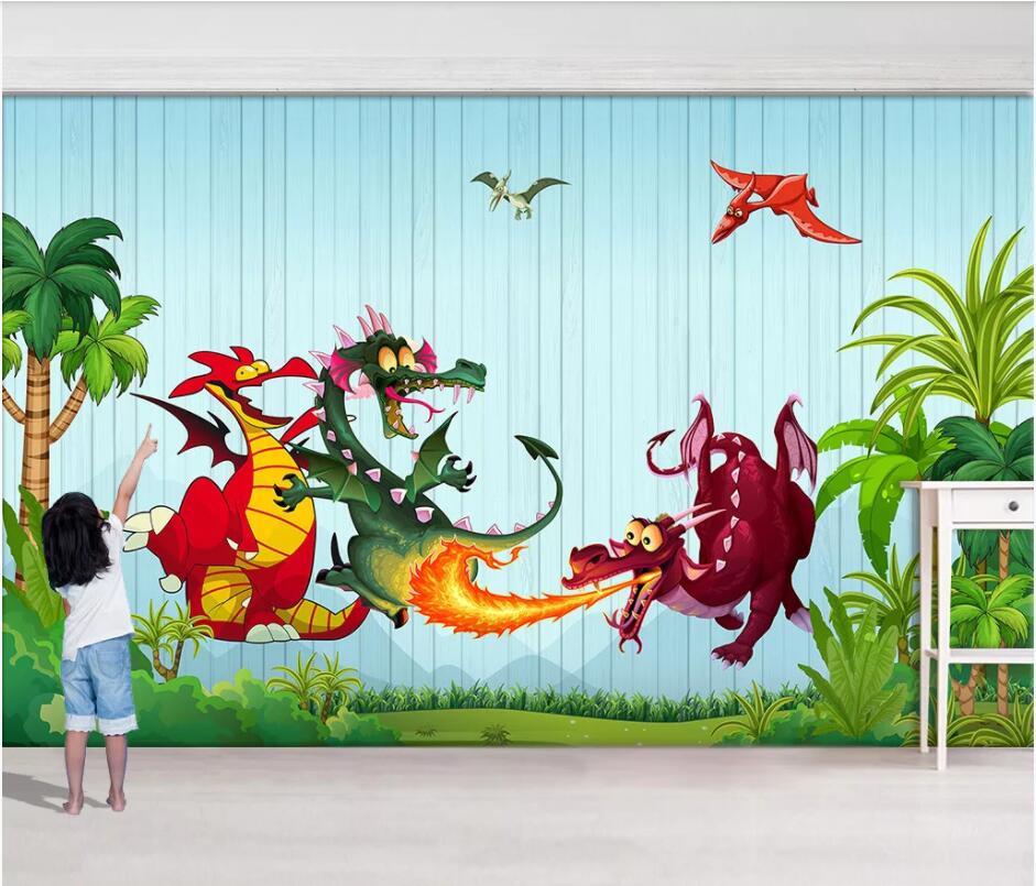 

3d wallpaper custom photo mural Modern dinosaur paradise fire-breathing pterodactyl children's room home decor photo wallpaper for walls 3 d, Non-woven