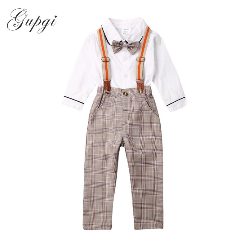 

2-9Y Children Kid Boys Clothes Set Formal Gentleman Boy Suit Bow Shirts Tops Bib Pants Outfits, As pic